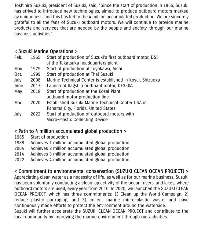 Suzuki Outboard Motor Achieves Accumulated Global Production of Four